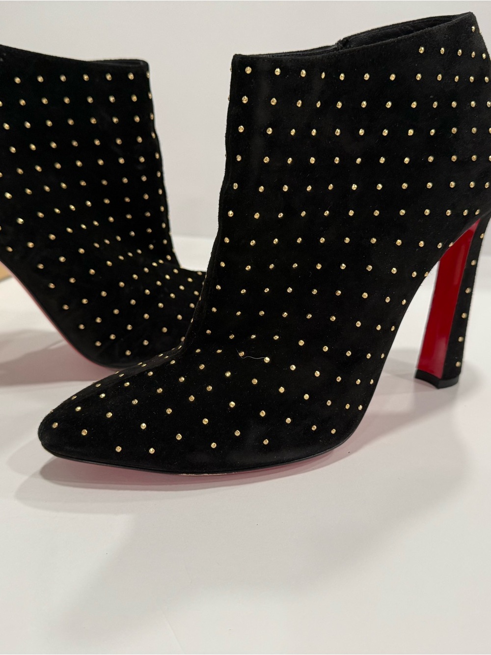 Christian Louboutin Black Suede Studded Red-Sole Ankle Booties